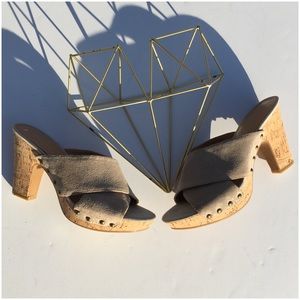 Nine West Taupe Suede Cross Mules